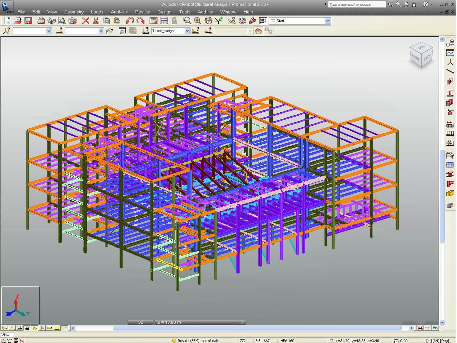 software screenshot of the structural design analysis of a steel frame building